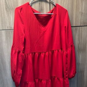 Red knee length dress with long sleeves